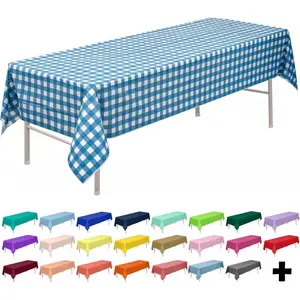 Blue & White Gingham Checkered Tablecloths Plastic 3-Pack Premium 54 Inches x 108 Inches Disposable Table Covers Decorative Table Cloths for Rectangle Tables