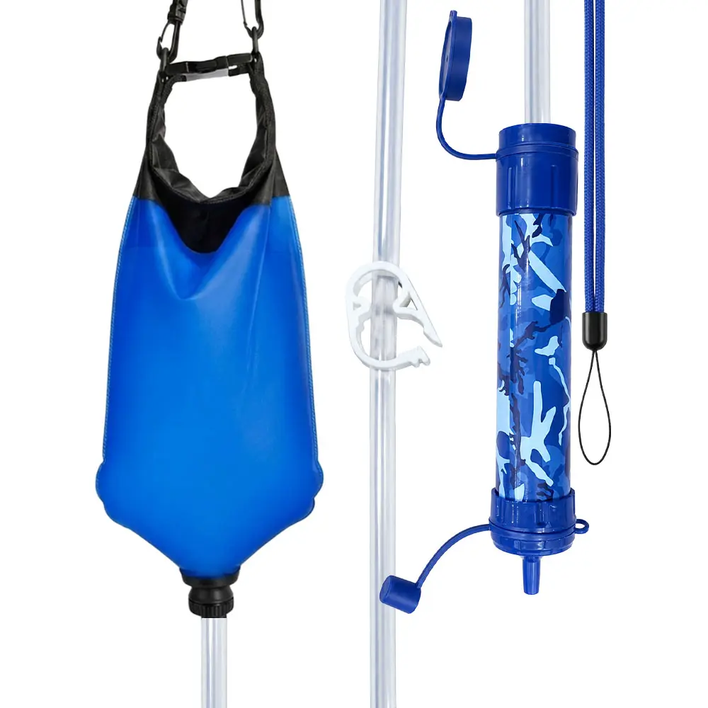 Emergency Water Filter Straw with 6L Bag - 5-Stage Hiking/Survival Filter, Disassemblable Ends, High Flow Rate for Outdoor Camping Systems, Emergency Water Filter Straws