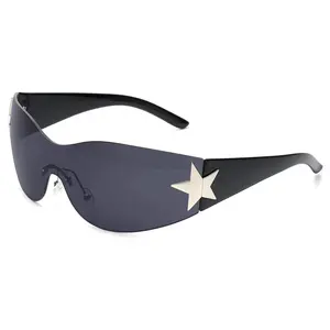 Unisex Oversize Rimless Y2K Sunglasses, 1-Piece Wrap-Around Ultra-Light Frameless Trendy Fashion Eyewear
