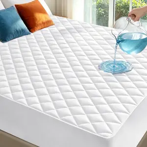 Full Size Waterproof Washable Padded Mattress Protector Cover Fitted Bed Protection Noiseless Deep Pocket Up to 18" Soft and Breathable White