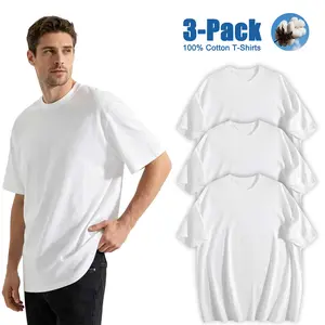 Men's 3-Pack Extra-Large 100% Cotton Stylish Round Neck Shortsleeve Loose-Fitting Heavyweight Plain Weave T-Shirts, Menswear Streetwear for Daily Casual Use,summervibes