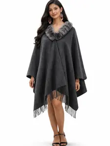 Lily Fashion Chalina with Sheepskin Fur and Plush - Soft and Beautiful Women's Casual Outerwear for Any Occasion - Boho Style Shawl, Womenswear