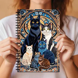 Art Nouveau Cats Spiral Notebook, Mosaic Design Journal with Lined Pages, Ideal Cat Lover Gift for Women, Perfect for School & Daily Use