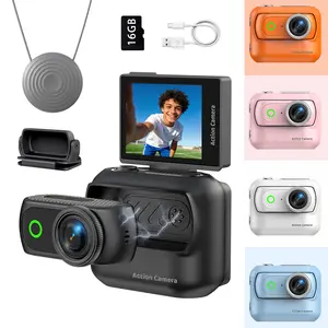 4K Magnetic Action Camera Kit with Detachable Live View Screen Neck Strap Cap Mount 16GB Card Included for Vlog Travel Sports