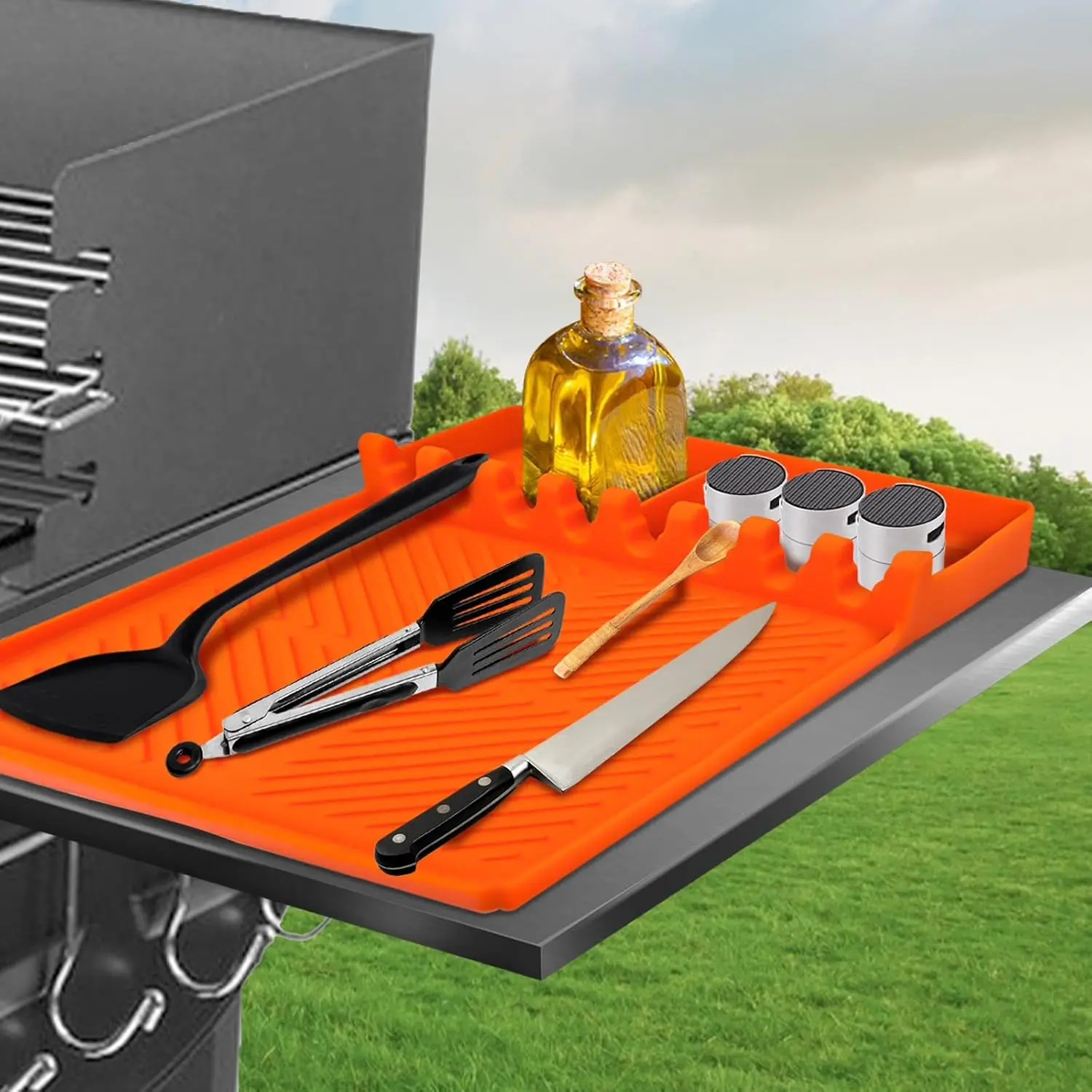 Blackstone Compatible Rectangular Silicone Grill Side Shelf Mat - 16x11.5", Practical, Lightweight, Oil-Proof, Non-Slip Outdoor Drip Pad for Backyard Summer Barbecue, Griddle Cooking Tool, Utensils & Condiments Storage
