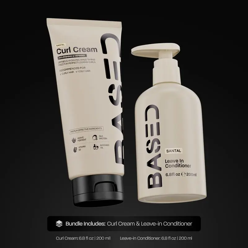 BASED Curly Duo: Premium Non-Toxic Curl Cream & Leave-In Conditioner Bundle - Defines Curls, Controls Frizz, Medium Hold with Agave & Silk Protein, Instant Hydration & Nourishment, No Harsh Chemicals