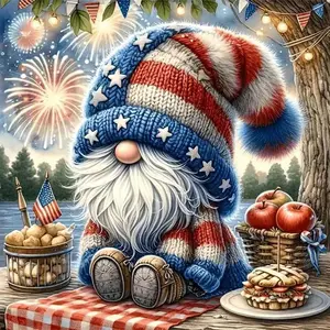 5D DIY Full Drill Round Diamond Painting - Diamond Art Kit Gnomes, Fireworks, Picnic Mosaic, Canvas - DIY Decorative Painting, Home Wall Decor, Perfect for Halloween and Christmas, Independence Day, Birthdays, and Anniversary Gifts, Crafts.