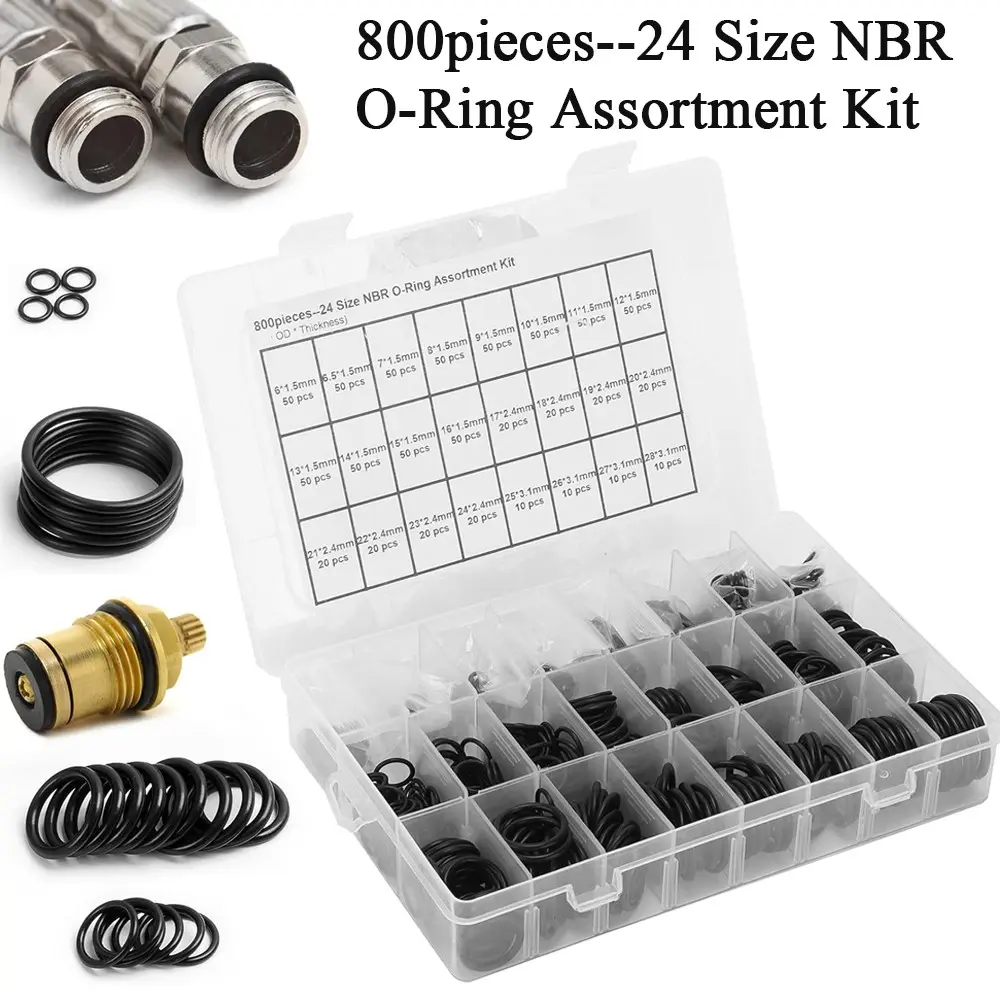 800PCS/225PCS Rubber O-Ring Seals and Washers Heavy Duty for Oil and Heat Resistance, Ideal for Pipes, Automotive and Industrial Repair, Hardware Parts