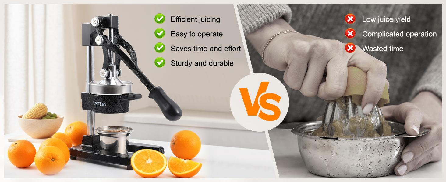 OSTBA Cast Iron Manual Juicer Hand Press, Commercial Grade Citrus Juicer, Stainless Steel Lemon squeezer for Orange, Lemon, Lime, Pomegranate with Stainless Steel Cup
