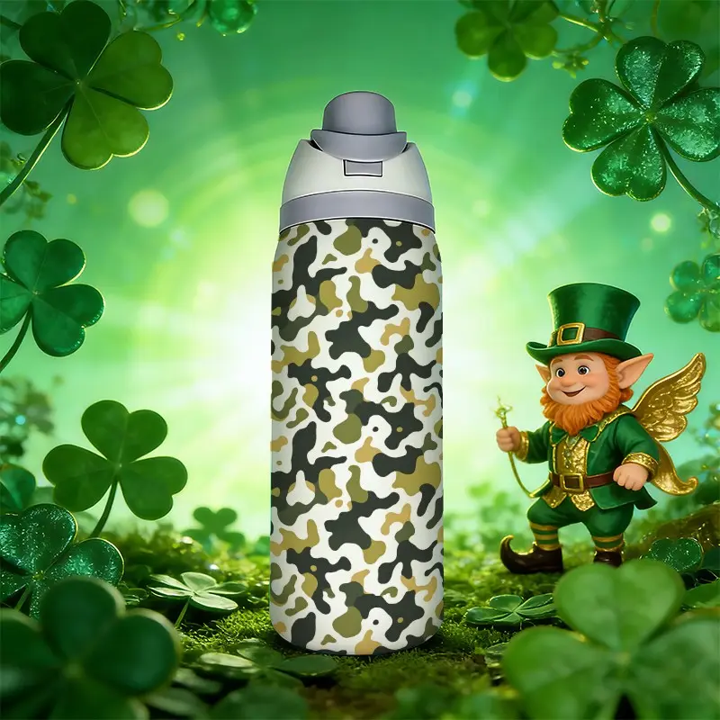 32oz Dual Water Bottle Camo Pattern Stainless Steel Large Capacity Thermal Bottle Insulated Cup Tumbler Vacuum Flask Lulu Water Bottle St Patrick's Day Gift