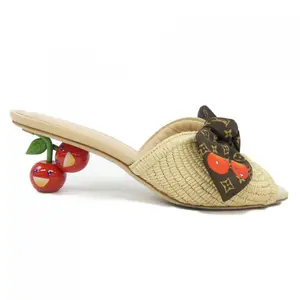 Pre-owned Louis Vuitton Straw Small Leather Goods LV×TM Shelly Raffia Sandals