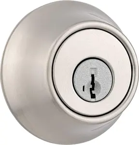 Deadbolt Lock, Satin Nickel Round Exterior Keyed Front Entry Door with SmartKey Security