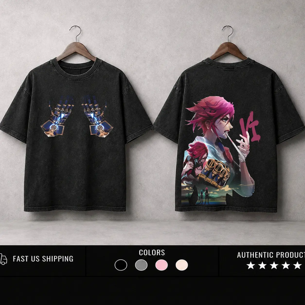 Arcane T Shirt, Arcane League of Legends Graphic Tee, Jinx Vi Inspired Shirt, Vintage Washed Oversized Gaming Shirt, Unisex Streetwear