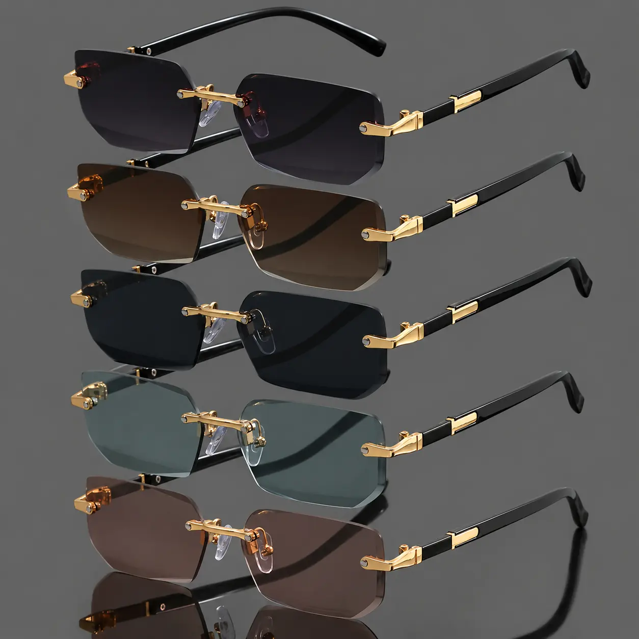 FHSY SHOP Women's 5-Pack Rimless Gold Sunglasses - UV400 Protection, Classic Rectangle Design - Sunglasses for Women, Anti-UV - for Office Wear, Business Trips, Anti-Uv Women's Sunglasses