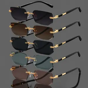 FHSY SHOP Women's 5-Pack Rimless Gold Sunglasses - UV400 Protection, Classic Rectangle Design - Sunglasses for Women, Anti-UV - for Office Wear, Business Trips, Anti-Uv Women's Sunglasses