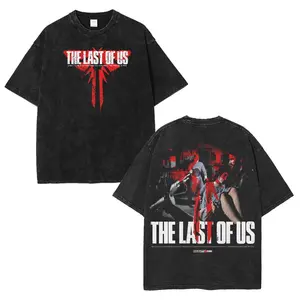 valentine shirts TLOU, The Last Of Us SAVIOR Vintage Heavyweight Wash Tshirt, Casual 100% Premium Cotton, Menswear Hoodie Collar Top Streetwear Pocket Fabric Top Seamless Clothes Graphic Print Straight Tee Retro Washed Unisex T-shirt Tropical Shortsleeve