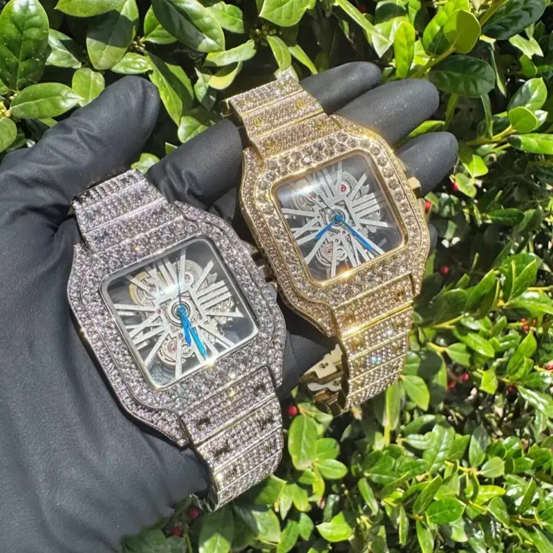 Full Iced Out Gold Plated Luxury Statement Mens Hip Hop Wrist Watch