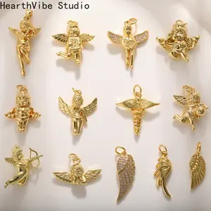 18K Gold-Plated Copper Angel Wing Pendant — DIY Jewelry Charm for Bracelets, Earrings, and Necklaces