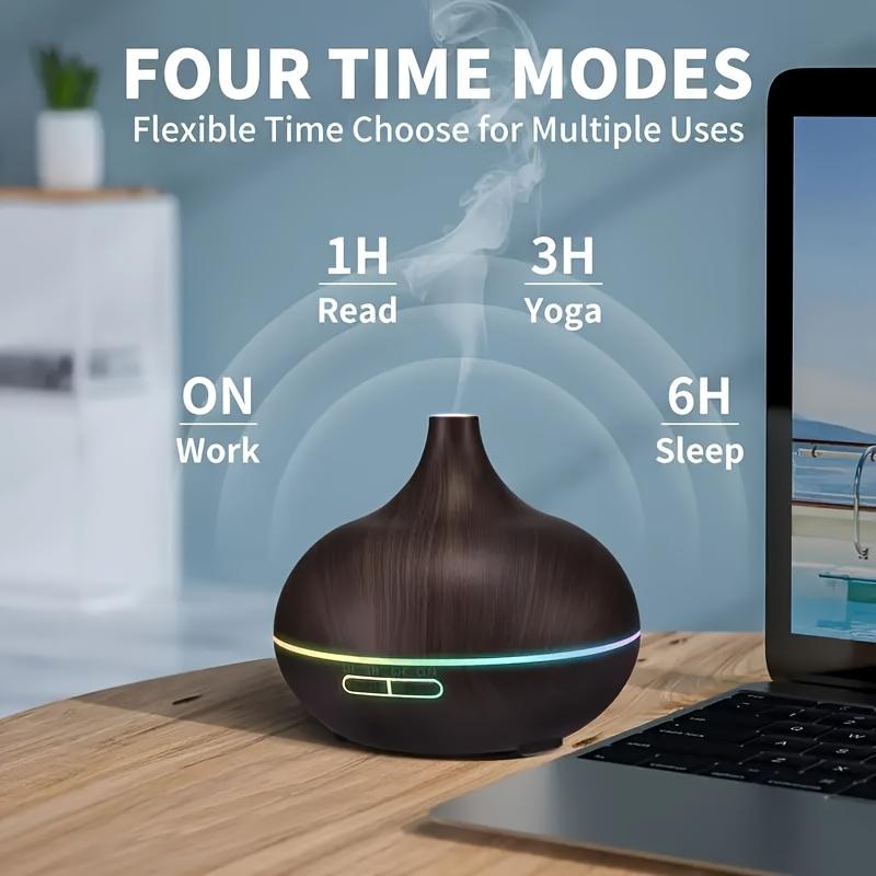 550ml Aromatherapy Diffuser with 6 Essential Oils Wood Grain Ultrasonic Humidifier Remote Control 7 Color LED Light Ideal for Christmas Birthday Housewarming fireplace flame dispensador aroma mini Gradient timer dual colorful USB Ultrasonic Diffuser Set