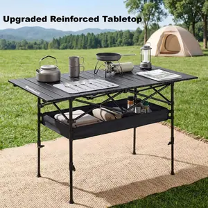 [Upgraded] Senmeo Foldable Outdoor Camping Table Height Adjustable-More Stable! with Mesh Storage Bag And Carrying Bag, Portable Aluminum Rolling Table for Indoor, Outdoor, Camping, Beach, Backyard, Barbecue, Party, Patio, Picnic-Easy to Store