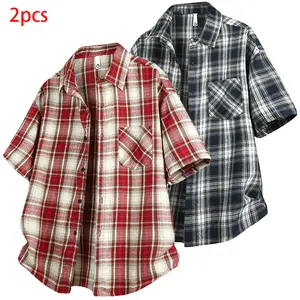 Men’s summer new arrival retro plaid short-sleeve shirt with a turn-down collar, loose fit, cardigan-style open front—versatile, trendy top that is stylish and comfortable summervibes