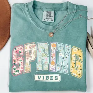 Comfort Colors Spring Vibes Shirt, Floral Varsity Spring Shirt, Floral Easter  Preppy Spring Graphic, Spring Flower  Aesthetic