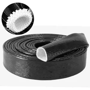 10 Feet Length Heat Shielded Fire Thermo Armor Fire Sleeve 5/8"ID,Silicone Coated Fiberglass Heat Protection for Automotive Hose Lines & Electrical Wiring（Black 5/8"x10 Feet）
