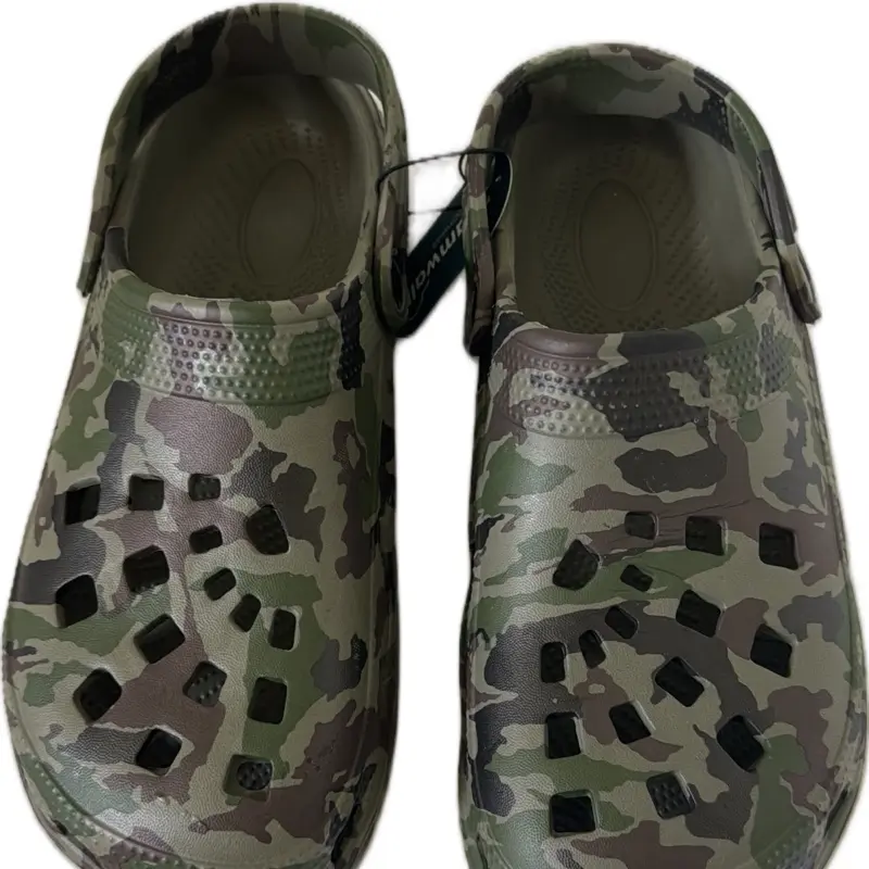 Men’s Camouflage Slip-On Clog Sandals Green/Black/Brown Logo Casual Size 9