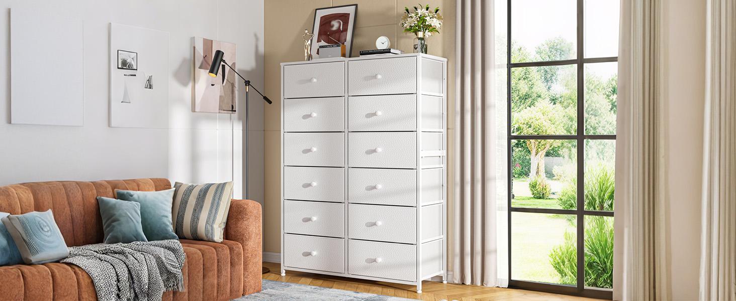 Raybee Furniture Tall Dressers for Bedroom, 12 Drawer Dresser & Chest of Drawers for Closet Hallway, Living Room, Bedroom Furniture Clothes Organizer