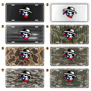 Texas Cowboy License Plate, 12" x 6" Aluminum Vanity Tag, Bandana Flag Design, Camo Car Plate