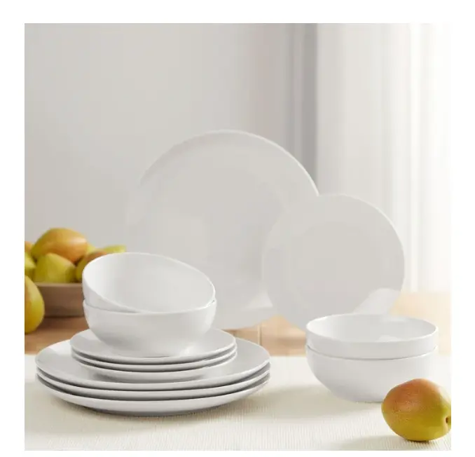 Glazed White Stoneware Dinnerware Set 12-Pieces - Elegant Ceramic Tableware for Everyday Use Glazed White Stoneware Dinnerware Set 12-Pieces - Elegant Ceramic Tableware for Everyday Use