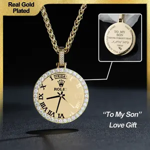 Holylegend 14K Real Gold Plated Watch Pendant Necklace with “To My Son” Engraving, CZ Accented Classic Timepiece Design, Meaningful Gift from Parents to Son