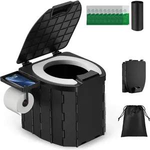 Portable Toilet for Adults & Kids, Foldable Camping Travel Potty with Lid & Paper Holder, Upgrade Water Barrier,Compact Lightweight Design for Car/RV/Hiking/Beach/Camping,450lbs Capacity