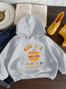 Boys' Spring & Fall Casual Graphic Hoodies, Halloween Pumpkin Print Long Sleeve Pullover, Comfortable Fitted Sweatshirt for Kids