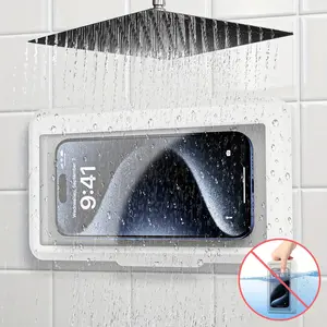 Waterproof Shower Mobile Phone Holder, 360 Degree Rotating Touch Screen, Wall Mount for Bathroom Kitchen, Compatible with iPhone 14-11, Up to 6.8 Inches, Cellphone