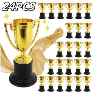 24pcs Mini Award Trophies Cup For Competitions Ceremony Parties, Trophy Awards, Plastic Golden Reward Trophies