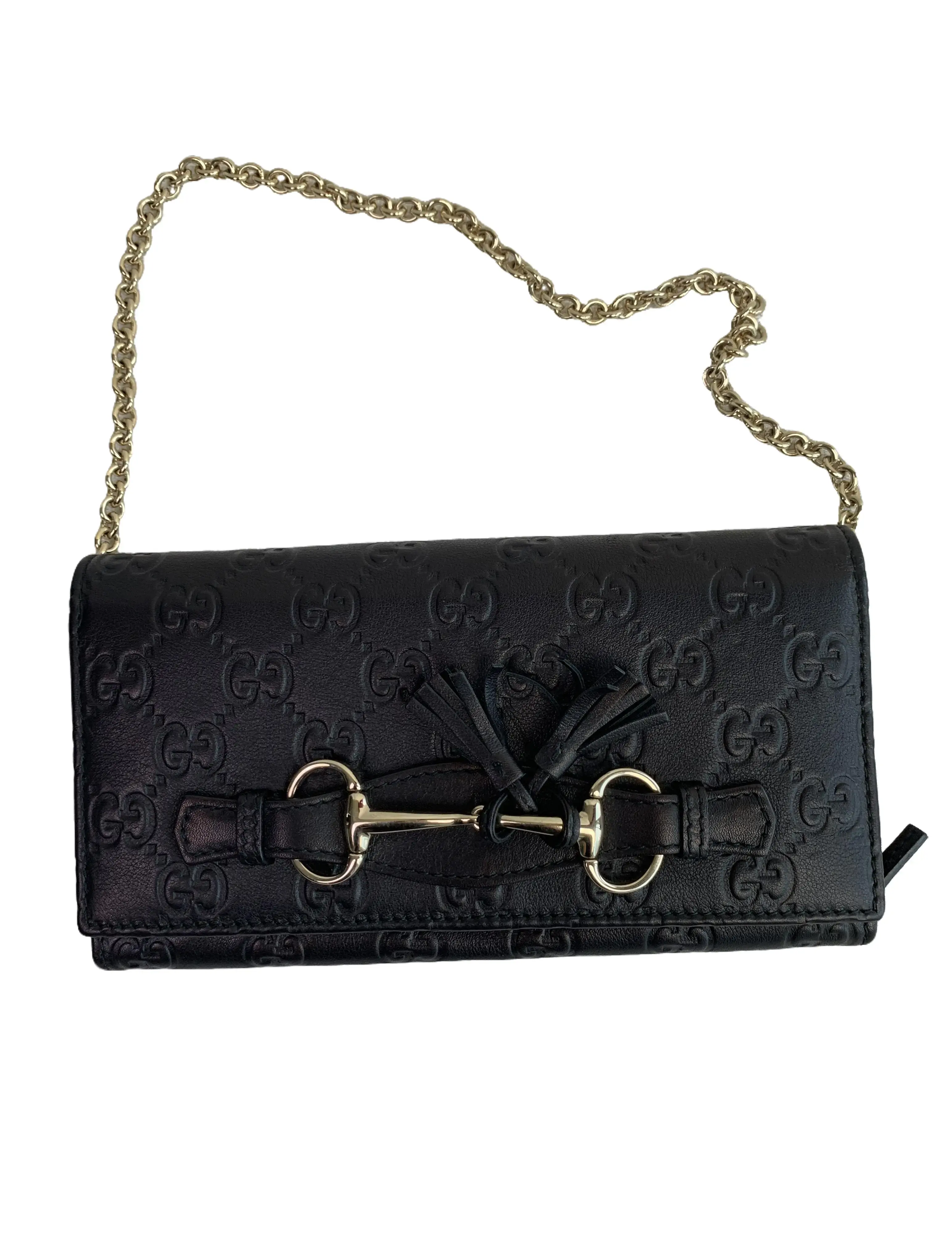 Pre-owned GUCCI Black GG Embossed Horsebit Long Wallet/WJ08122234/2234