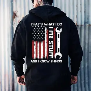 Funny Handyman Hoodie – “I Fix Stuff and I Know Things” Quote Pullover, Gift for Men Who Love Tools