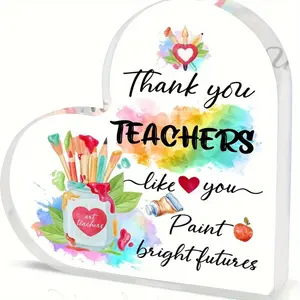 Heart Shaped Acrylic Teacher Appreciation Gift, Creative Teacher Gift, Teacher Office Classroom Decoration, Home Decor, Gift for Teacher, Signs