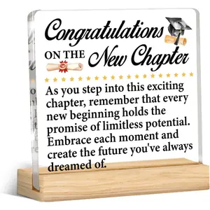 Graduation Gift 2026, High School College Masters Degree Phd Graduation Gifts for Her Him, Congratulations on the New Chapter Acrylic Desk Plaque Sign for Home Desk Shelf Decor