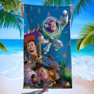 Toy Story Blue Beach Towel, Buzz Lightyear Print Quick-Dry Bath Towel, Reusable Home Shower Outdoor Vacation Portable Towel