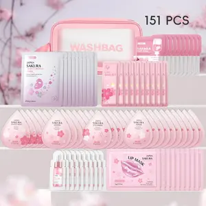 Sakura Moisturizing Hydrating Skin Care Kit, Including Facial Cleanser, Toner, Lotion, Essence, Facial Mask, Lip Mask, Nourishing and Smoothing Skincare Set, Skin Care Products & Beauty Kit for Daily Life