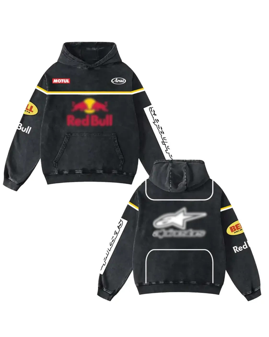 Retro Racing Washed Hoodie MotoGP World Champion Enthusiast Apparel Streetwear Akrapovic Helmet Racing Team Super Motorsports Clothing Riders Motocross Off-Road Dirt Bike Fan Gear Cotton