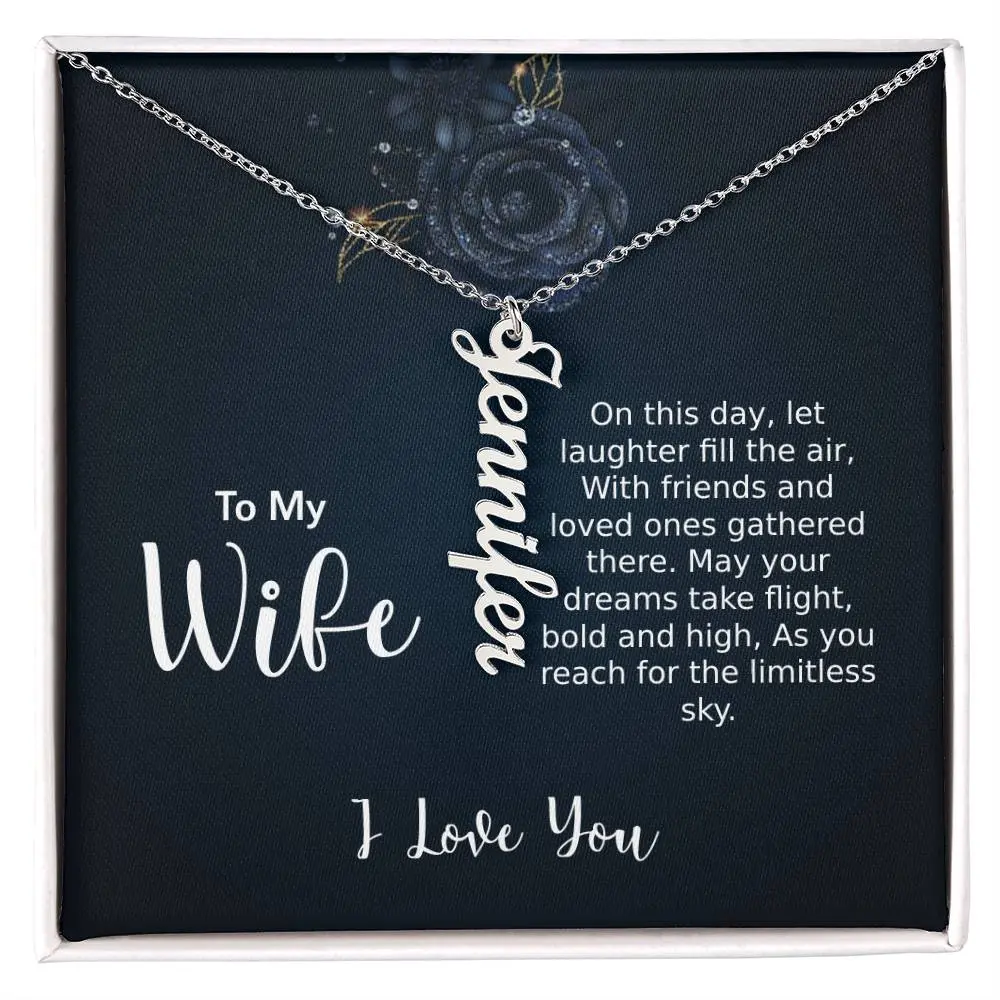 Customized Vertical Name Necklace - Personalized with up to 10 Characters - Polished Stainless Steel or 18K Yellow Gold Finish - Adjustable 16”-18” Cable Chain - Made in the USA