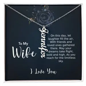 Customized Vertical Name Necklace - Personalized with up to 10 Characters - Polished Stainless Steel or 18K Yellow Gold Finish - Adjustable 16”-18” Cable Chain - Made in the USA