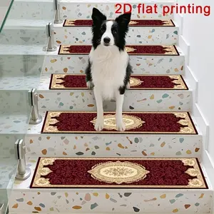 15pcs Rubber Non-Slip Stair Treads, Crimson Base with Golden-patterned Luxurious Design Stair Treads, Non-slip Stair Carpets, Noise-reducing Safety Mats, Easy to Install. Suitable for Indoor Stairs and Wooden or Hard Surfaces.