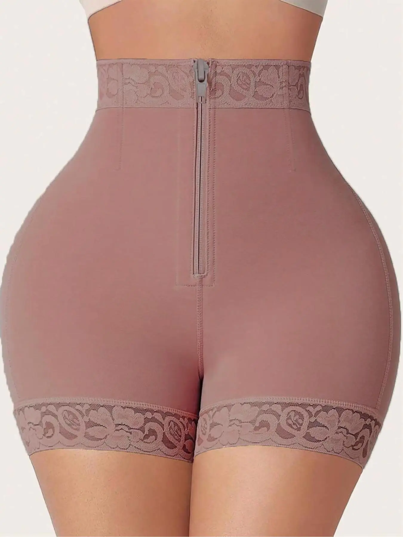 Women's Floral Lace Zipper Fly Shapewear Shorts, Tummy Control High Waist Shaper, Ladies Shapewear Bottoms for Daily Wear, Hip Lift Lace Detail Compression, Body Shapewear Bottoms