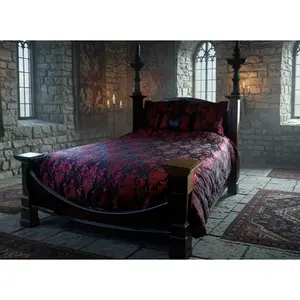 MEDIEVAL TAPESTRY DUVET AND PILLOW SET - RED/BLACK - QUEEN SIZE