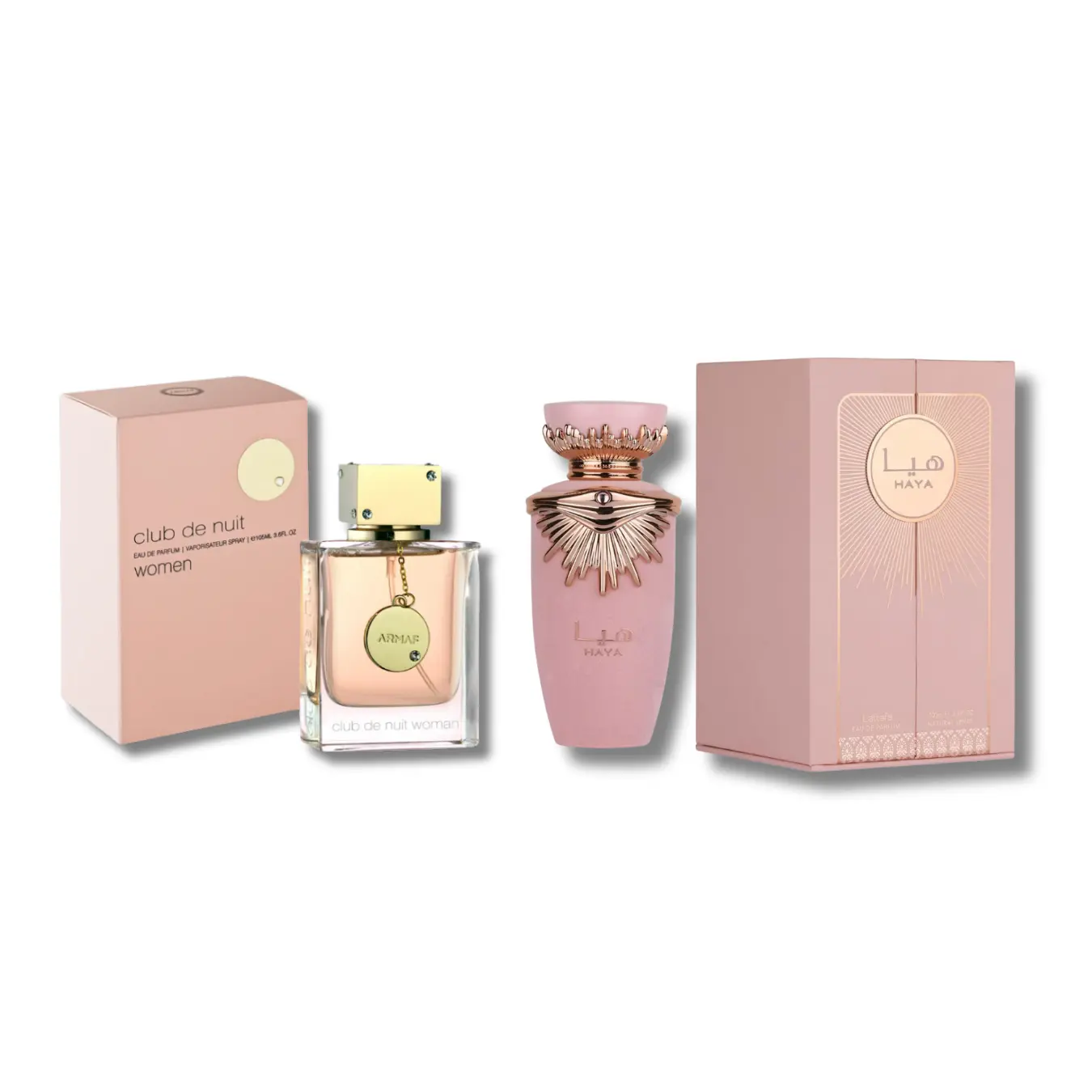 LATTAFA & ARMAF COMBO SET ARMAFCLUB DE NUIT WOMEN E 3.6FL.OZ & LATTAFA HAYA EDP 3.4FL.OZ FOR WOMEN