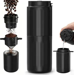 Coffee Grinder Electric - Grind While Charging, Portable with Electric Grinder & Insulated Mug and Pour Over for Travel, Cordless/Rechargeable Coffee Bean Grinders for Travel,Camping, Car-Gloss Black
